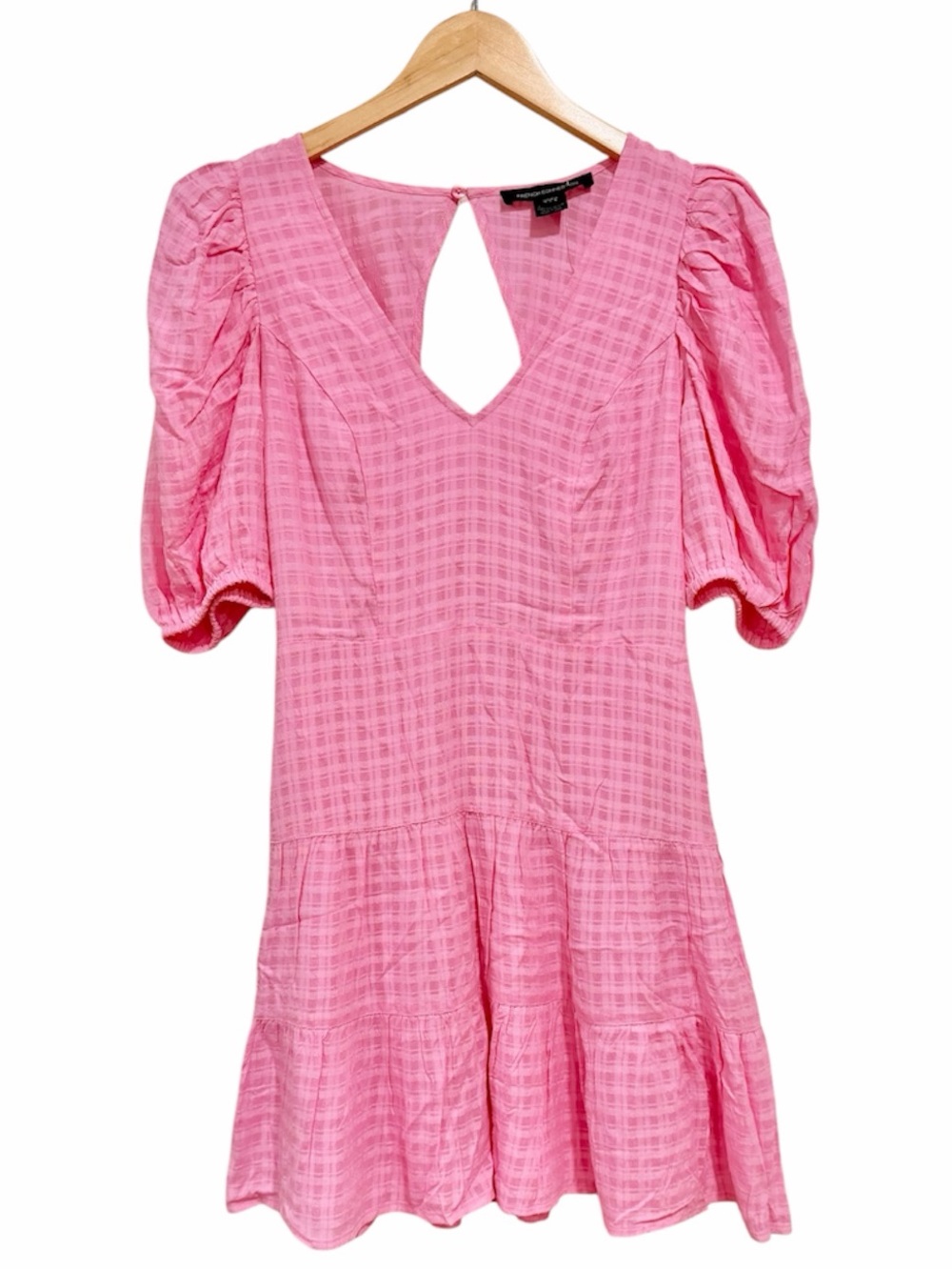 French Connection Hot Pink Puff-Sleeve Tiered Mini Dress size 6